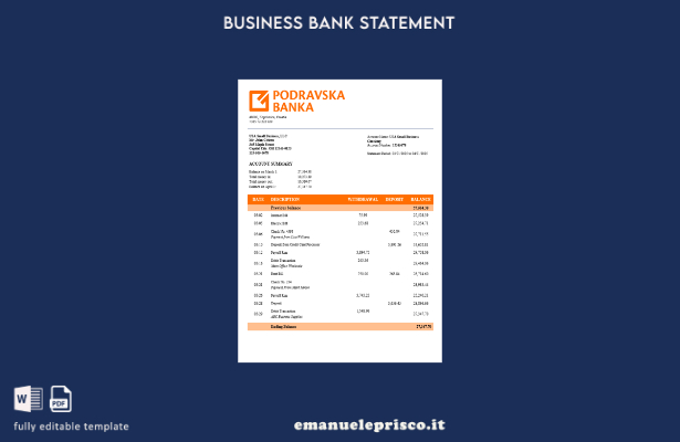 stile verificato Estratto conto corrente bancario aziendale della Croazia Podrav